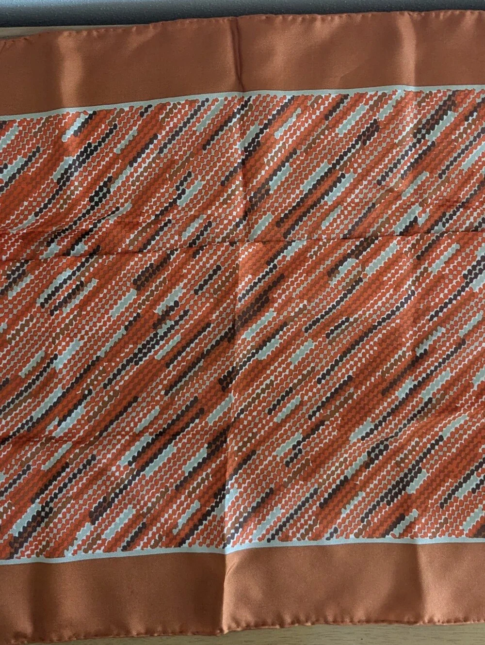 Vintage 1960s/1970s Schiaparelli Glentex Silk Scarf Geometric Rust Brown Japan